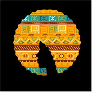 Afro Hair Woman with African Pattern, Black History Posters and Art
