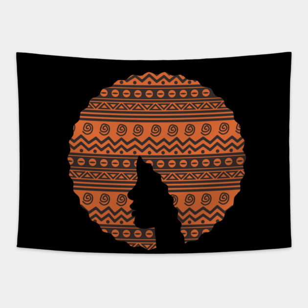 Afro Hair Woman with African Pattern, Black History Tapestry by logiamerch