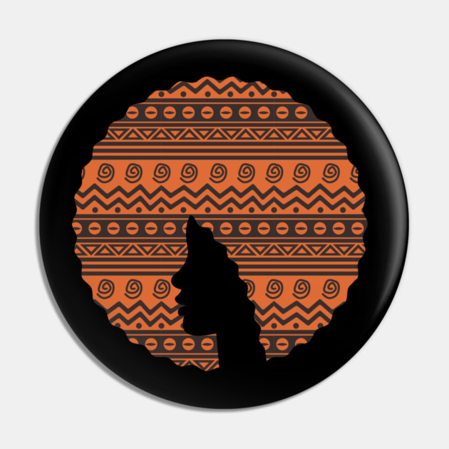 Afro Hair Woman with African Pattern, Black History Pin by logiamerch
