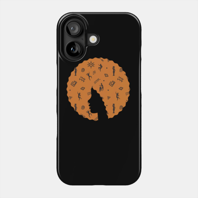 Afro Hair Woman with African Pattern, Black History Phone Case by logiamerch