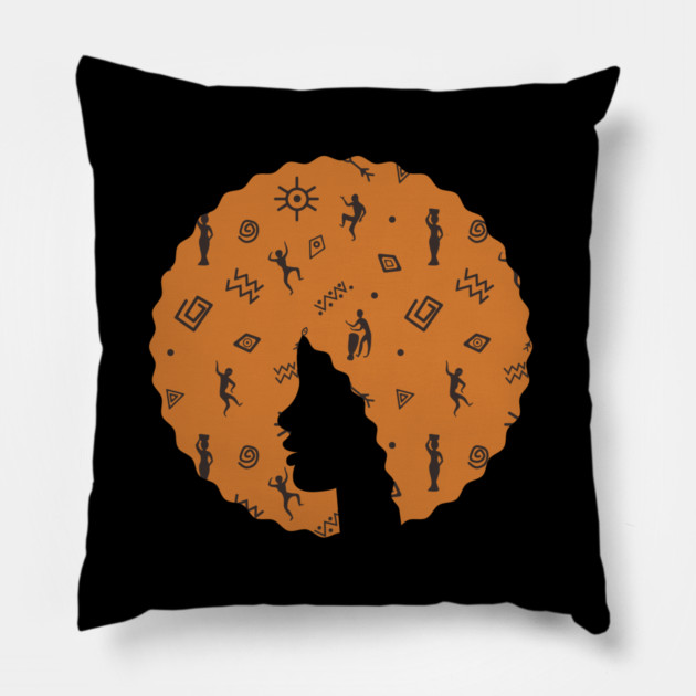 Afro Hair Woman with African Pattern, Black History Pillow by logiamerch