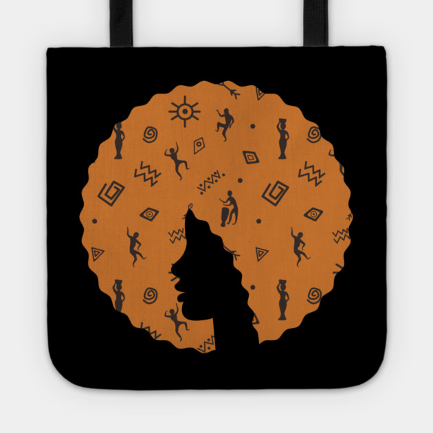 Afro Hair Woman with African Pattern, Black History Tote by logiamerch