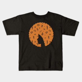 Afro Hair Woman with African Pattern, Black History Kids T-Shirt