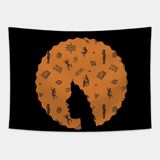 Afro Hair Woman with African Pattern, Black History Tapestry by logiamerch
