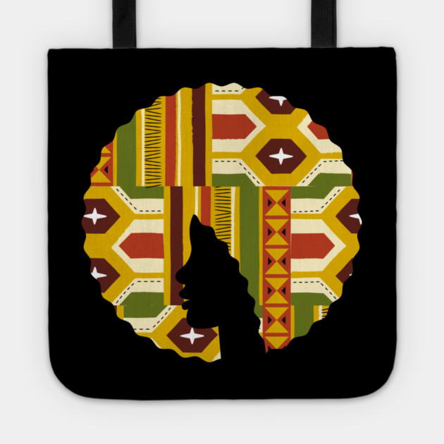 Afro Hair Woman with African Pattern, Black History Tote by logiamerch
