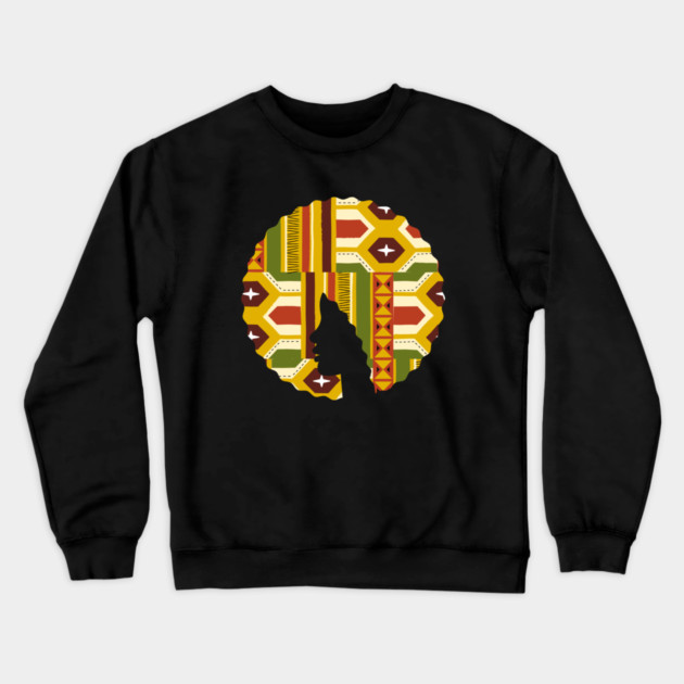 Afro Hair Woman with African Pattern, Black History Crewneck Sweatshirt by logiamerch