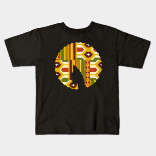 Afro Hair Woman with African Pattern, Black History Kids T-Shirt