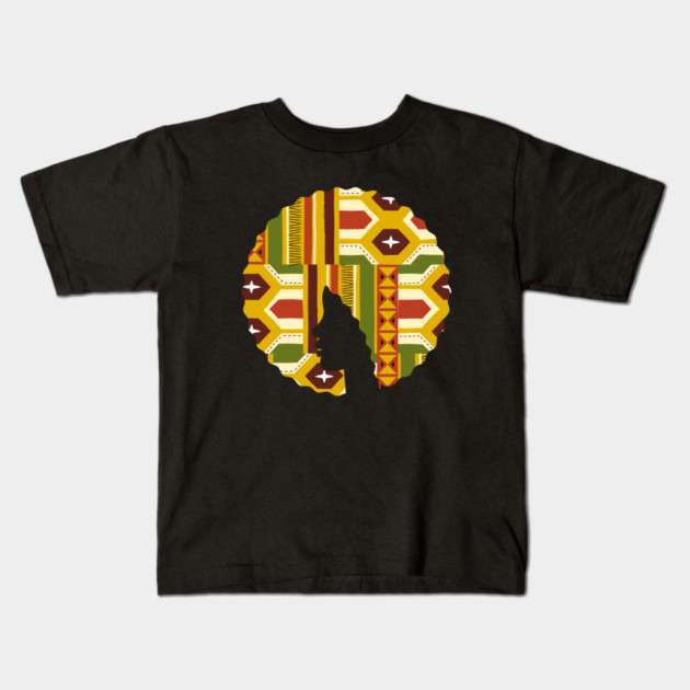 Afro Hair Woman with African Pattern, Black History Kids T-Shirt by logiamerch