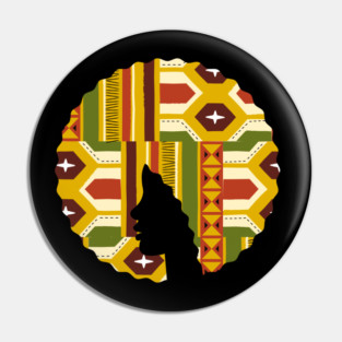 Afro Hair Woman with African Pattern, Black History Pin