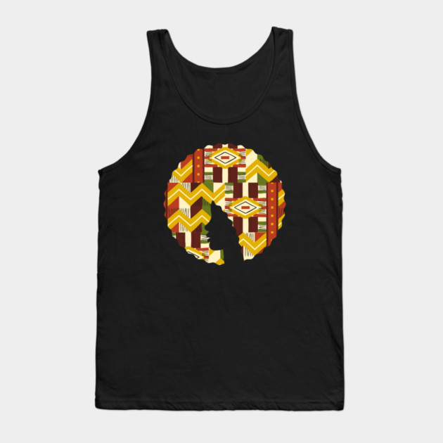 Afro Hair Woman with African Pattern, Black History Tank Top by logiamerch
