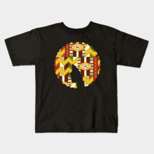 Afro Hair Woman with African Pattern, Black History Kids T-Shirt
