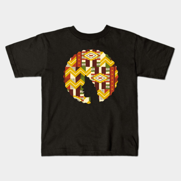 Afro Hair Woman with African Pattern, Black History Kids T-Shirt by logiamerch