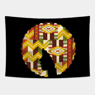 Afro Hair Woman with African Pattern, Black History Tapestry