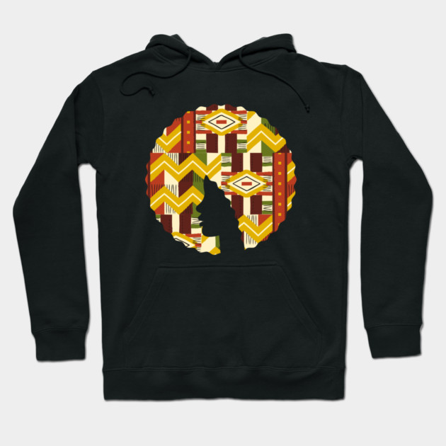 Afro Hair Woman with African Pattern, Black History Hoodie by logiamerch