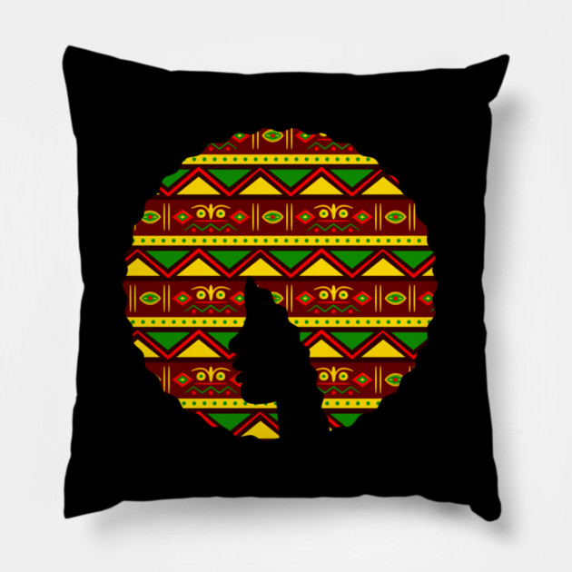 Afro Hair Woman with African Pattern, Black History Pillow by logiamerch
