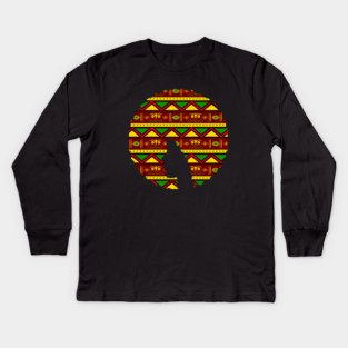 Afro Hair Woman with African Pattern, Black History Kids Long Sleeve T-Shirt