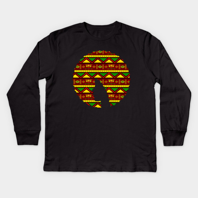 Afro Hair Woman with African Pattern, Black History Kids Long Sleeve T-Shirt by logiamerch