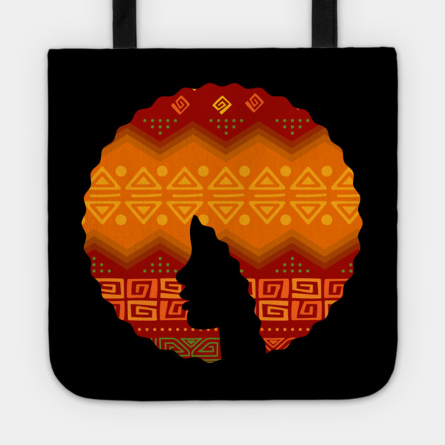 Afro Hair Woman with African Pattern, Black History Tote by logiamerch