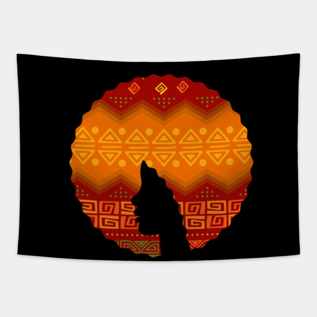 Afro Hair Woman with African Pattern, Black History Tapestry by logiamerch