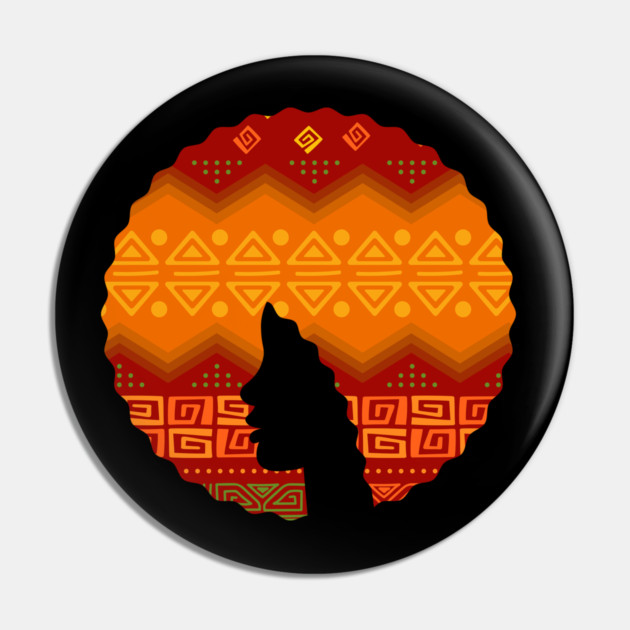 Afro Hair Woman with African Pattern, Black History Pin by logiamerch