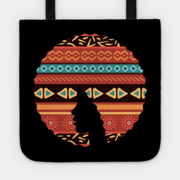 Afro Hair Woman with African Pattern, Black History Tote by logiamerch