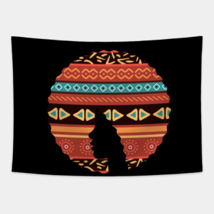 Afro Hair Woman with African Pattern, Black History Tapestry