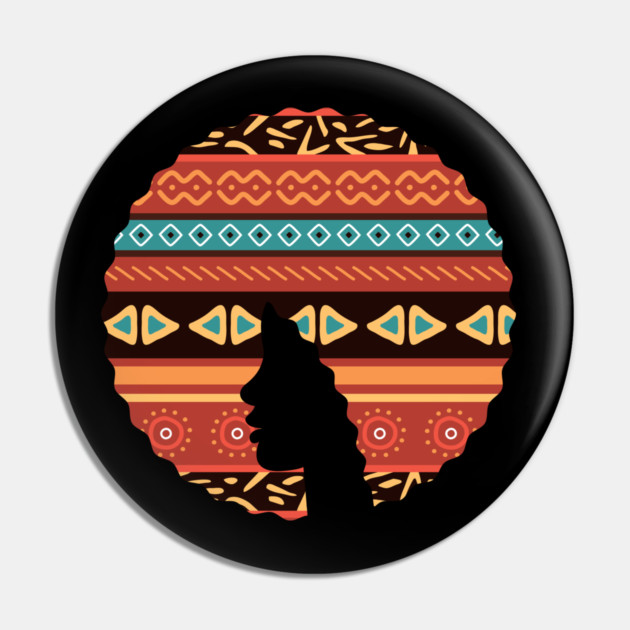 Afro Hair Woman with African Pattern, Black History Pin by logiamerch