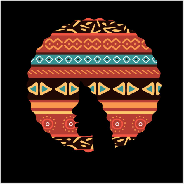 Afro Hair Woman with African Pattern, Black History Wall Art by logiamerch