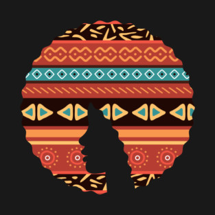Afro Hair Woman with African Pattern, Black History T-Shirt