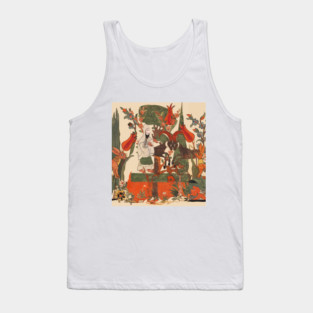 FOREST ANIMALS ,BATTLING RAMS, RED FOX, RABBITS AND ASCETIC AMONG TULIPS ,FLOWERS, GREEN LEAVES Tank Top
