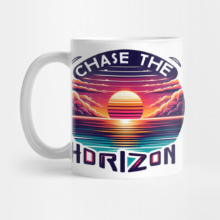 Chase the Horizon – Retro Sunset Motivational Artwork Mug