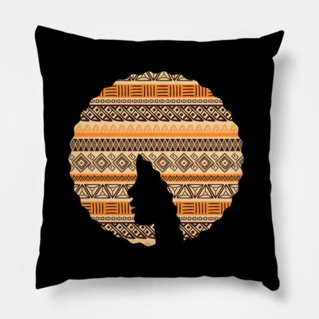 Afro Hair Woman with African Pattern, Black History Pillow by logiamerch