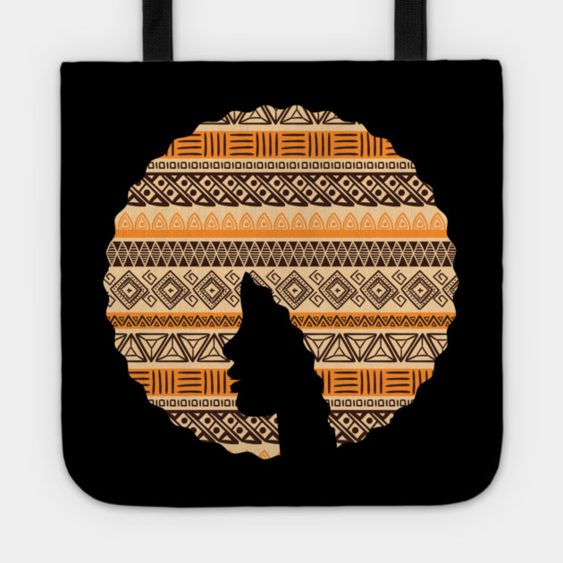 Afro Hair Woman with African Pattern, Black History Tote by logiamerch
