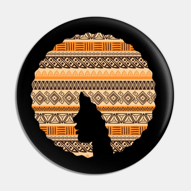 Afro Hair Woman with African Pattern, Black History Pin by logiamerch
