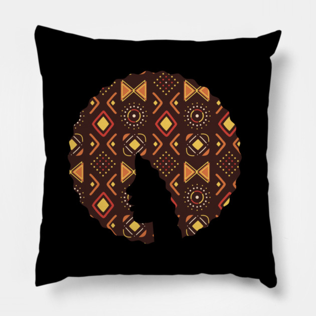 Afro Hair Woman with African Pattern, Black History Pillow by logiamerch