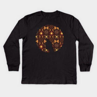 Afro Hair Woman with African Pattern, Black History Kids Long Sleeve T-Shirt