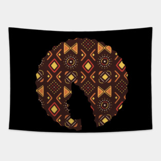 Afro Hair Woman with African Pattern, Black History Tapestry
