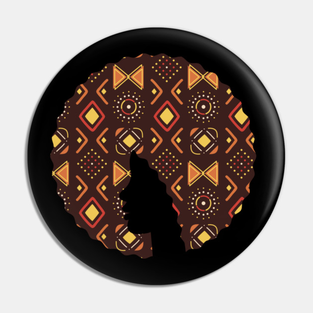 Afro Hair Woman with African Pattern, Black History Pin by logiamerch