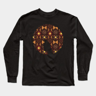 Afro Hair Woman with African Pattern, Black History Long Sleeve T-Shirt