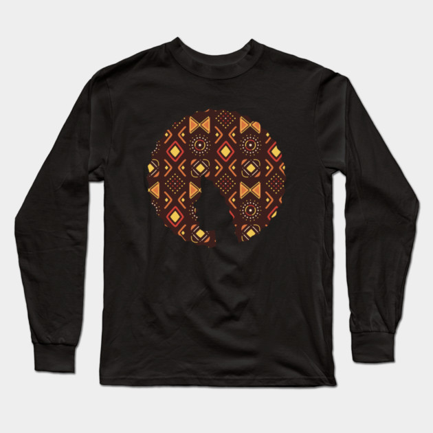 Afro Hair Woman with African Pattern, Black History Long Sleeve T-Shirt by logiamerch