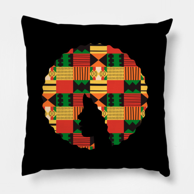 Afro Hair Woman with African Pattern, Black History Pillow by logiamerch