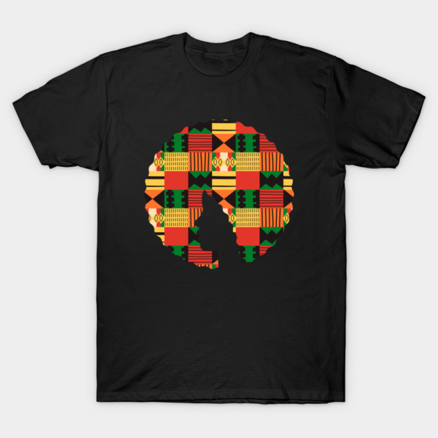 Afro Hair Woman with African Pattern, Black History T-Shirt by logiamerch
