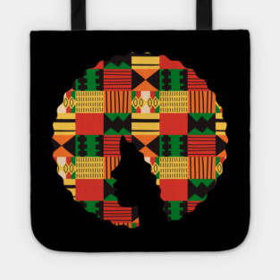 Afro Hair Woman with African Pattern, Black History Tote