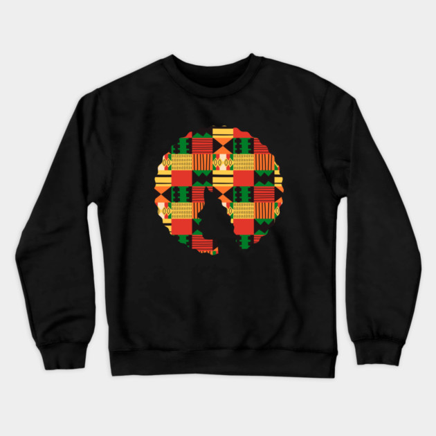 Afro Hair Woman with African Pattern, Black History Crewneck Sweatshirt by logiamerch