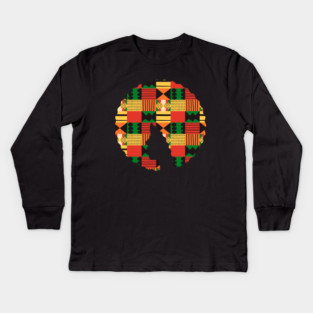 Afro Hair Woman with African Pattern, Black History Kids Long Sleeve T-Shirt