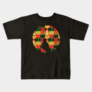 Afro Hair Woman with African Pattern, Black History Kids T-Shirt