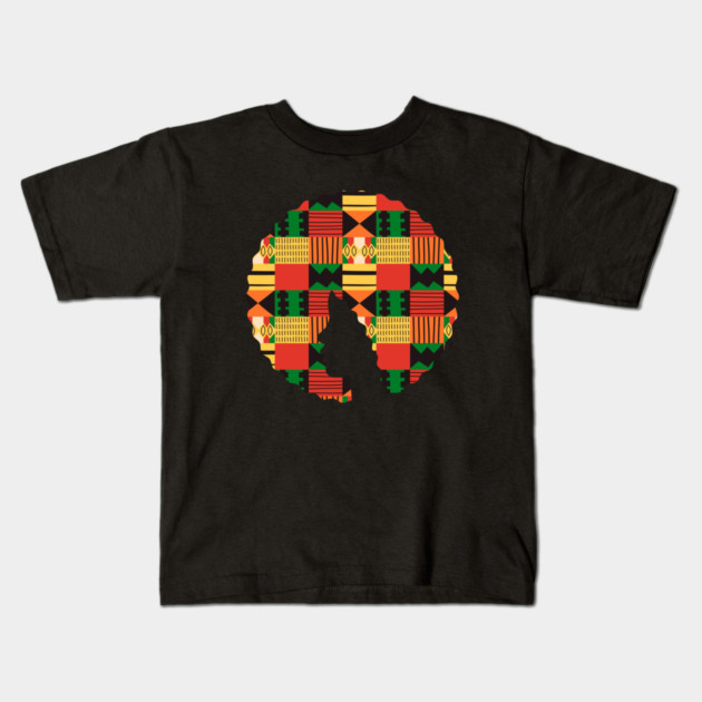 Afro Hair Woman with African Pattern, Black History Kids T-Shirt by logiamerch