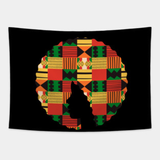 Afro Hair Woman with African Pattern, Black History Tapestry