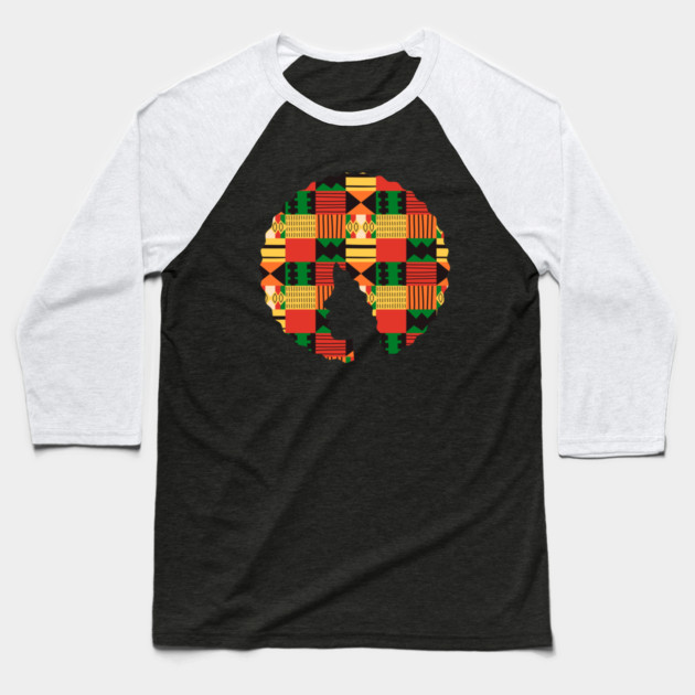 Afro Hair Woman with African Pattern, Black History Baseball T-Shirt by logiamerch