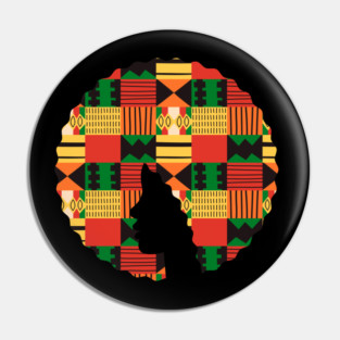 Afro Hair Woman with African Pattern, Black History Pin